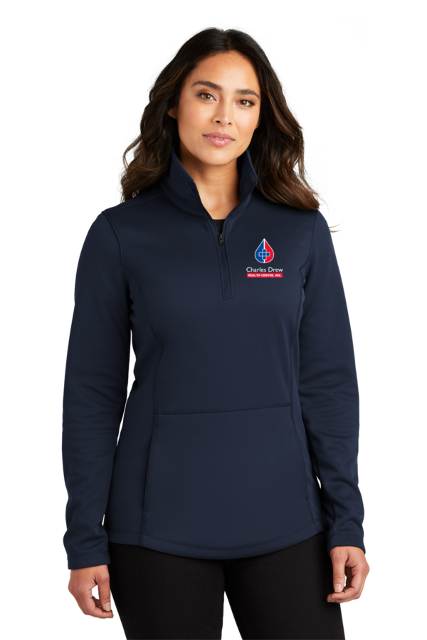 L804 Port Authority® Women's Smooth Fleece 1/4-Zip shown in color River Blue Navy with CDHC logo embroidered on the left chest.