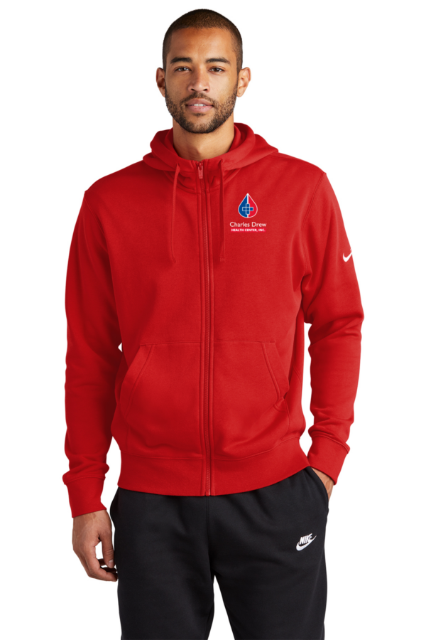 Nike Club Fleece Sleeve Swoosh Full-Zip Hoodie shown in the color University Red