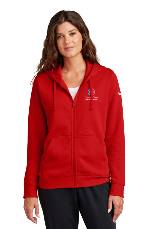 Nike Women's Club Fleece Sleeve Swoosh Full-Zip Hoodie in color University Red