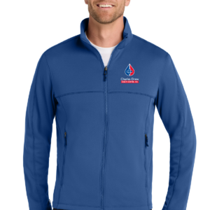 Man in a blue smooth fleece zip-up jacket with CDHC logo on the left chest.