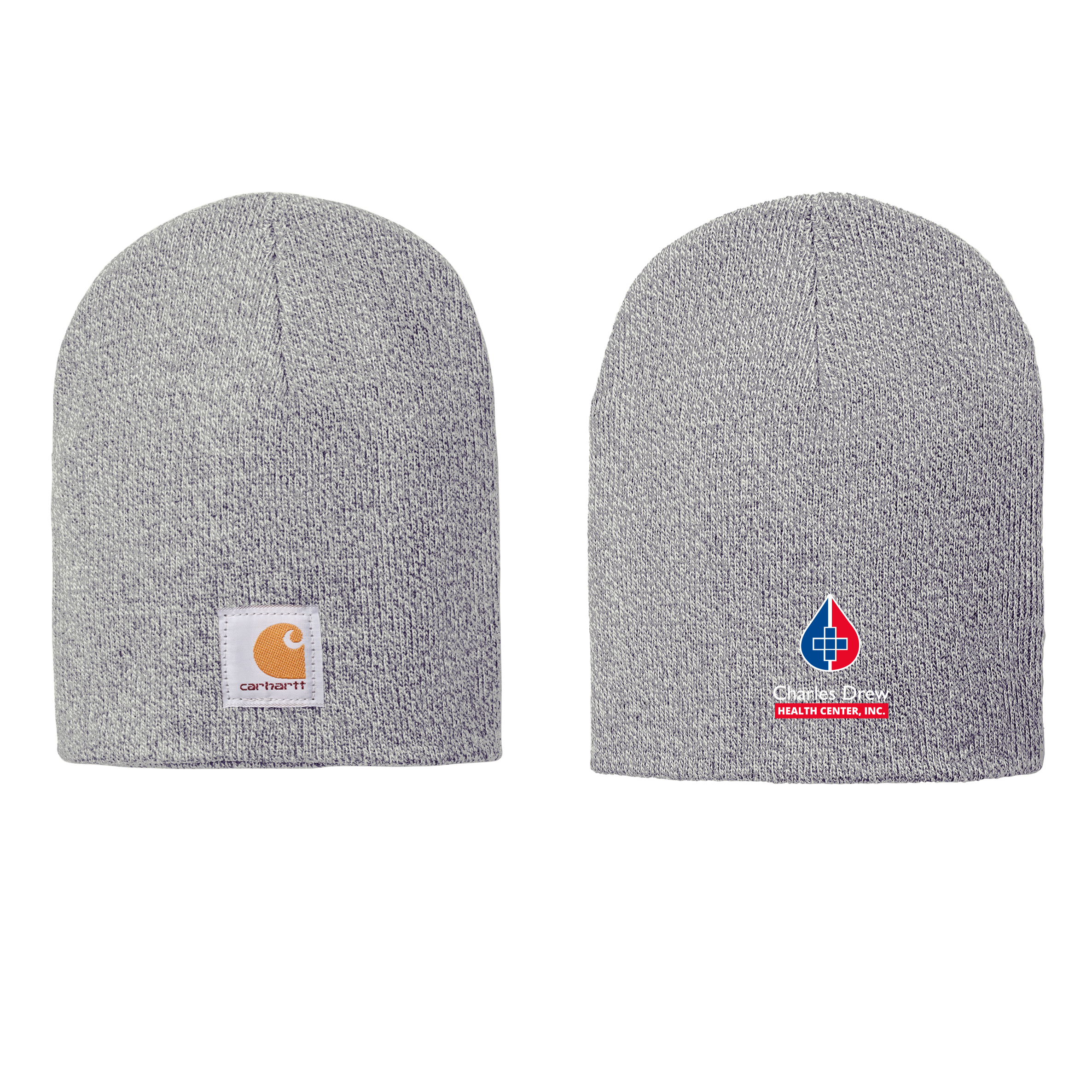 Carhartt® Acrylic Knit Hat shown in heather grey with the CDHC logo on the backside